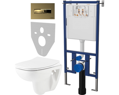 Комплект Унитаз подвесной Seramiksan Petite A101002H + Крышка AG50006 с микролифтом + Инсталляция DIWO 4501 + Кнопка 7325 золотая