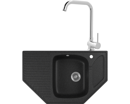 Комплект Мойка кухонная Domaci Бьелла DMC-10 черная + Смеситель для кухни MEGA Didim MG-CM107 хром