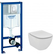 Комплект Унитаз подвесной Ideal Standard Tesi T354601 с микролифтом + Инсталляция Grohe Rapid SL 38772001 3 в 1 с кнопкой смыва