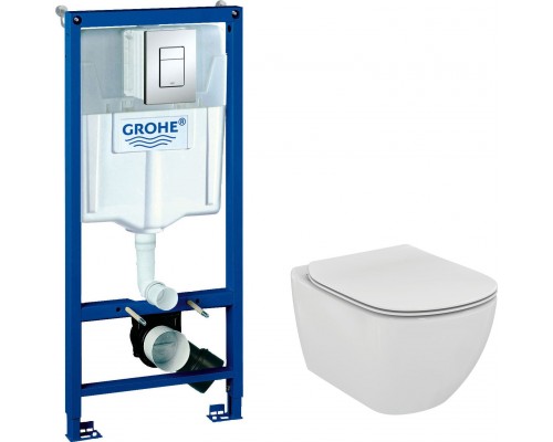Комплект Унитаз подвесной Ideal Standard Tesi T354601 с микролифтом + Инсталляция Grohe Rapid SL 38772001 3 в 1 с кнопкой смыва