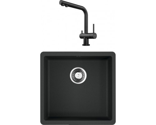 Комплект Мойка кухонная Omoikiri Kata 44-U-BL черная + Смеситель Nagano PVD-GM вороненая сталь