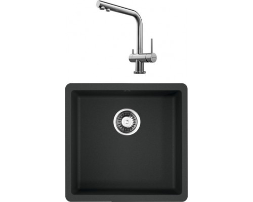 Комплект Мойка кухонная Omoikiri Kata 44-U-BL черная + Смеситель Nagano BN нержавеющая сталь