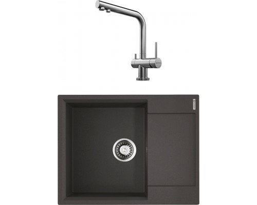 Комплект Мойка кухонная Omoikiri Daisen 65 черная + Смеситель Nagano BN нержавеющая сталь