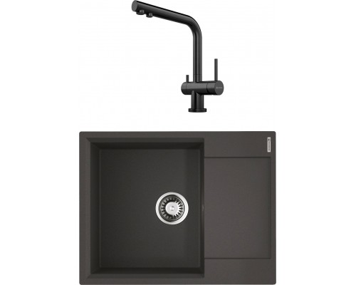 Комплект Мойка кухонная Omoikiri Daisen 65 черная + Смеситель Nagano PVD-GM вороненая сталь