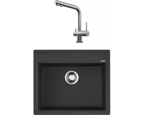 Комплект Мойка кухонная Omoikiri Daisen 60-BL черная + Смеситель Nagano BN нержавеющая сталь