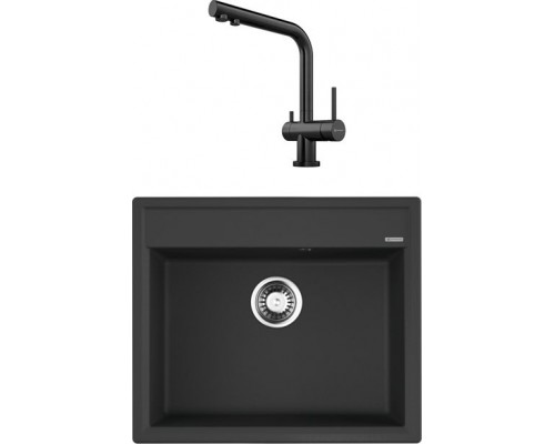 Комплект Мойка кухонная Omoikiri Daisen 60-BL черная + Смеситель Nagano PVD-GM вороненая сталь
