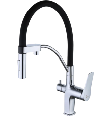 Смеситель для кухни Lemark Comfort LM3074C с гибким изливом, хром, черный