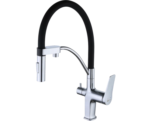 Смеситель для кухни Lemark Comfort LM3074C с гибким изливом, хром, черный