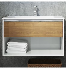 Тумба с раковиной Sanvit Контур 80 белый глянец/манзония кофейная