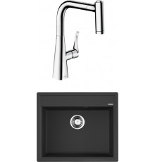 Комплект Мойка кухонная Omoikiri Daisen 60-BL черная + Смеситель Hansgrohe Metris M71 14834000 хром