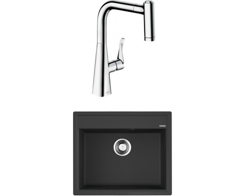 Комплект Мойка кухонная Omoikiri Daisen 60-BL черная + Смеситель Hansgrohe Metris M71 14834000 хром