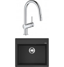 Комплект Мойка кухонная Omoikiri Daisen 60-BL черная + Смеситель Grohe Minta 32321002
