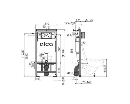 AM101/1120-4:1 RU M670-0001 AlcaPlast Инсталляция с белой глянцевой кнопкой и шумоизоляцией AM101/1120+M670+M91 (AM101/1120-4:1 RU M670-0001)