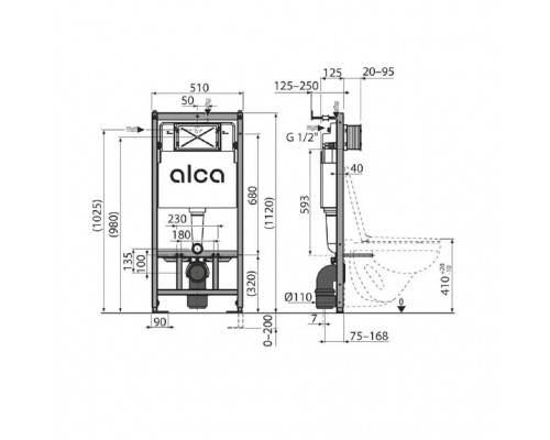 Инсталляция с черной матовой кнопкой и шумоизоляцией AlcaPlast AM101/1120+M678+M91 (AM101/1120-4:1 RU M678-0001)