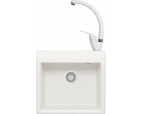 Комплект Мойка кухонная Polygran Argo 560 белый хлопок + Смеситель Domaci Солерно DC-3013 агат