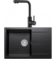 Комплект Мойка кухонная Polygran Gals 760 черная + Смеситель Domaci Равенна DCB 7015 черный