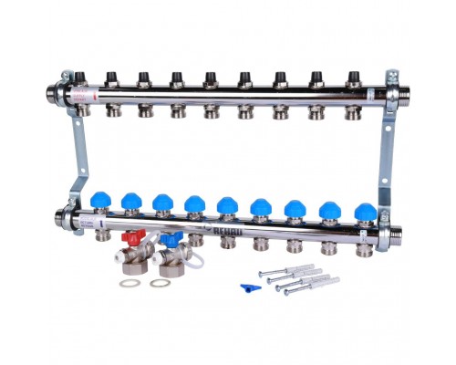 *12180911001 REHAU RAUTHERM S Распределительный коллектор HKV на 9 контуров нерж .сталь (без шаровых кранов) (12180911001)