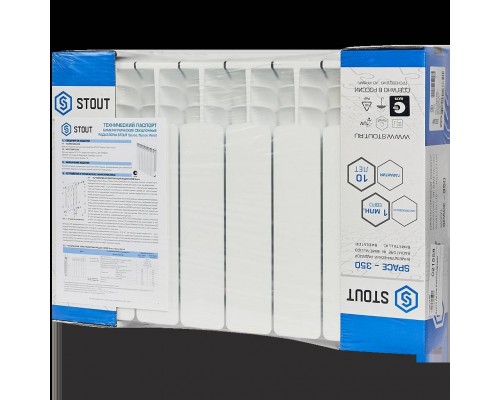 Радиатор биметаллический STOUT Space 350 8 секций боковое подключение RAL9016 SRB-0310-035008 (SRB-0310-035008)