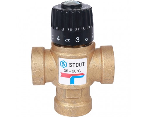 Термостатический смесительный клапан STOUT для систем отопления и ГВС 3/4 ВР 35-60°С KV 1,6 SVM-0110-166020 (SVM-0110-166020)