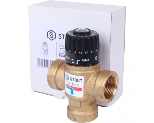 Термостатический смесительный клапан STOUT для систем отопления и ГВС 3/4 ВР 35-60°С KV 1,6 SVM-0110-166020 (SVM-0110-166020)