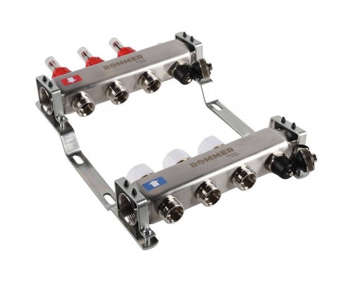 Коллектор из нержавеющей стали с расходомерами ROMMER, с клапаном вып. воздуха и сливом 3 выхода (RMS-1201-000003)