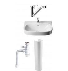 Комплект  Раковина Roca Debba 60x48 + Пьедестал для раковины Roca Debba 33799000Y + Смеситель для раковины Rossinka Y Y35-22 + Сифон для раковины Wirq