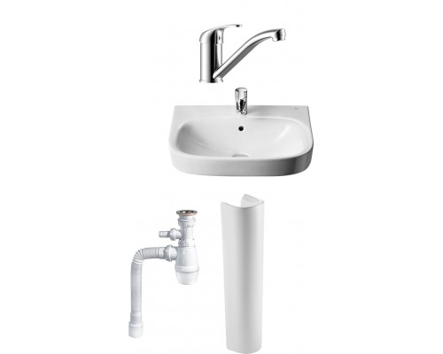 Комплект  Раковина Roca Debba 60x48 + Пьедестал для раковины Roca Debba 33799000Y + Смеситель для раковины Rossinka Y Y35-22 + Сифон для раковины Wirq