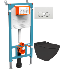 Комплект Унитаз подвесной STWORKI Rotenburg SWH52 + Инсталляция VitrA 800-2009 с кнопкой смыва, белая