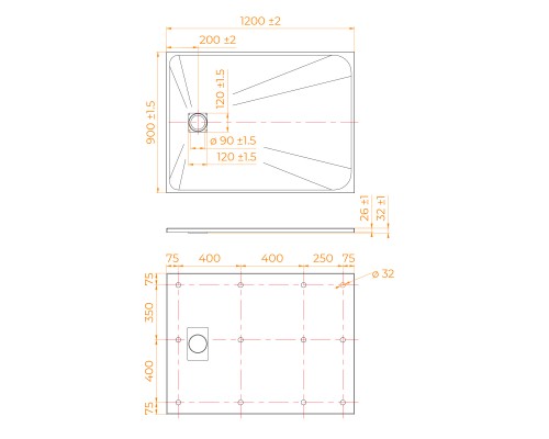 Душевой поддон прямоугольный RGW TSS-B Черный  900x1200