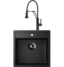 Комплект Мойка кухонная Ulgran U-406 -308 черная + Смеситель Domaci Равенна DCB 7012 черный, с гибким изливом