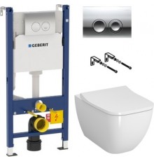 Комплект Унитаз подвесной VitrA Shift 7742B003-0075 белый глянцевый + Крышка Integra Square 191-003-009 с микролифтом + Инсталляция Geberit Duofix Delta 458.124.21.1 3 в 1 с кнопкой смыва, хром + Шумоизоляция 156.050.00.1