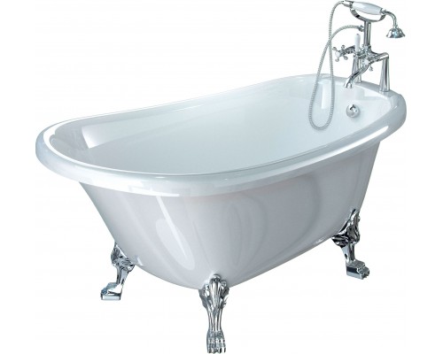 Ванна из искусственного камня Фэма Салерно 2 170x80 см, правая, отдельностоящая, белая, овальная, с декоративными ножками, , фурнитура хром