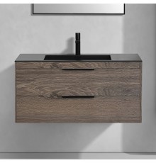 Тумба с раковиной Vincea Chiara 2D 100, 2 ящика, темный дуб, с черной раковиной