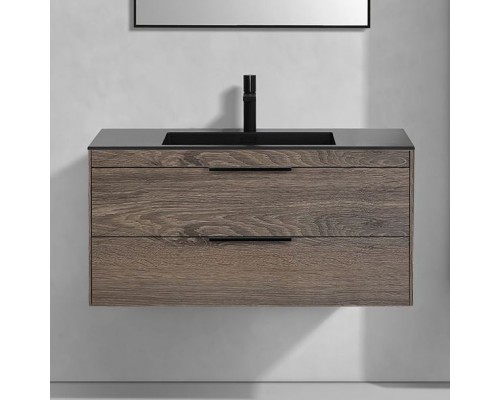 Тумба с раковиной Vincea Chiara 2D 100, 2 ящика, темный дуб, с черной раковиной