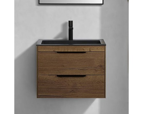 Тумба с раковиной Vincea Chiara 2D 60, 2 ящика, дуб табак, с черной раковиной