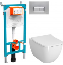 Комплект Унитаз подвесной VitrA Shift 7742B003-0075 с тонкой крышкой + Инсталляция 800-2013 с кнопкой смыва, хром