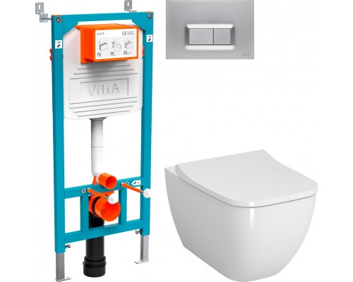 Комплект Унитаз подвесной VitrA Shift 7742B003-0075 с тонкой крышкой + Инсталляция 800-2013 с кнопкой смыва, хром