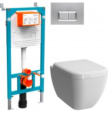 Комплект Унитаз подвесной VitrA Shift 7742B003-0075 с микролифтом + Крышка-сиденье NKP Dolce 0406 с микролифтом + Инсталляция 800-2013 с кнопкой смыва, хром