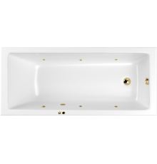 Акриловая ванна WHITECROSS Wave Slim SOFT 170x70 см, с гидромассажем, с каркасом, со сливом-переливом, фурнитура золото