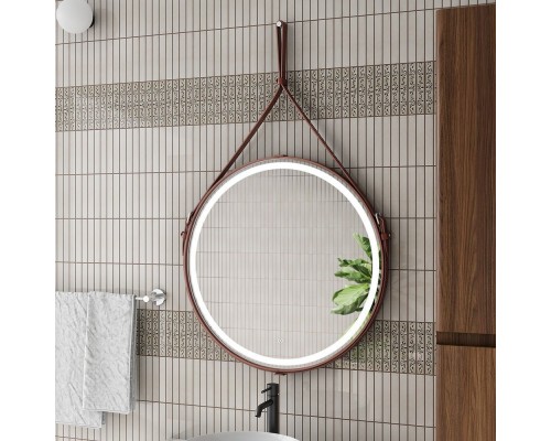 Зеркало круглое Art Max Milan 65 коричневый ремень