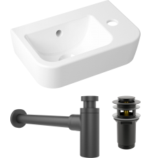 Комплект Рукомойник Lavinia Boho One 33310001R + Донный клапан Wellsee Drainage System 182130000 матовый черный + Сифон 182105000 матовый черный