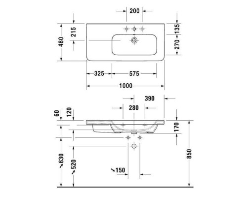Duravit DuraStyle Раковина 100х48 см, 1 отв., цвет: белый. 2326100000