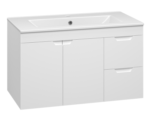 Тумба под раковину без столешницы Misty Оптима 90 подвесная, белая, 2 ящика, 2 дверцы