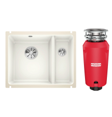Комплект Мойка Blanco Subline 350/150-U глянцевая белая, с отводной арматурой InFino + Измельчитель Franke