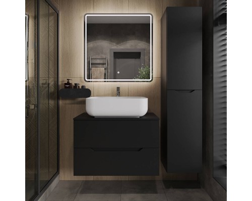 Мебель для ванной комнаты Orange Line 80 подвесная, 2 ящика, матовая черная с раковиной B03-600W