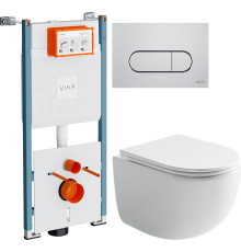 Комплект Унитаз подвесной Ceramicanova UP Rimless CN4007 белый + Инсталляция VitrA V-Fix Core 732-5800-01PV + Кнопка Root Round 740-2280 хром