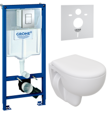 Комплект Унитаз подвесной Seramiksan Natura A051041H + Крышка AG50002 + Инсталляция Grohe Rapid SL 38772001 3 в 1 с кнопкой смыва + Шумоизоляция 37131000