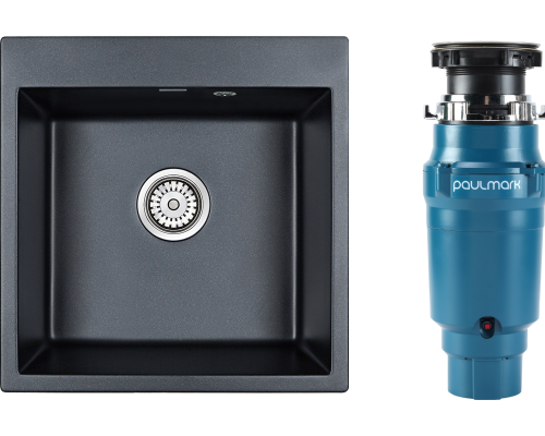 Комплект Мойка кухонная Paulmark Kante 50 PM105152-BLM черный металлик + Измельчитель Intenso I-400