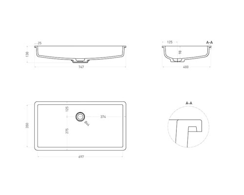 Salini MAREA 10 Раковина 75х40см, материал: S-Sense, цвет: белый. 1802110G