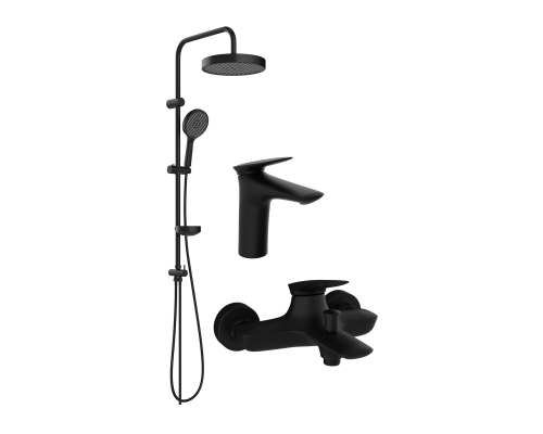 Комплект для ванной Смеситель STWORKI Молде S23010BK черный + Стойка S23180BK + Смеситель S23100BK матовый черный